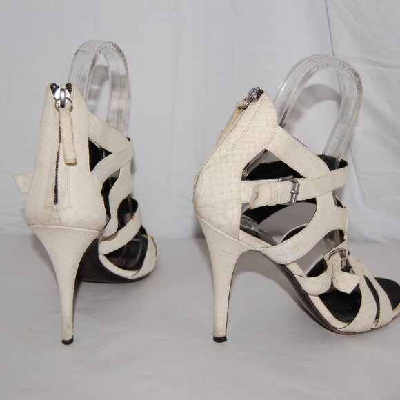 39/9 ❤️ GIUSEPPE ZANOTTI Ivory Leather High Heels GLADIATOR SANDALS BOOTS ITALY - Picture 13 of 14